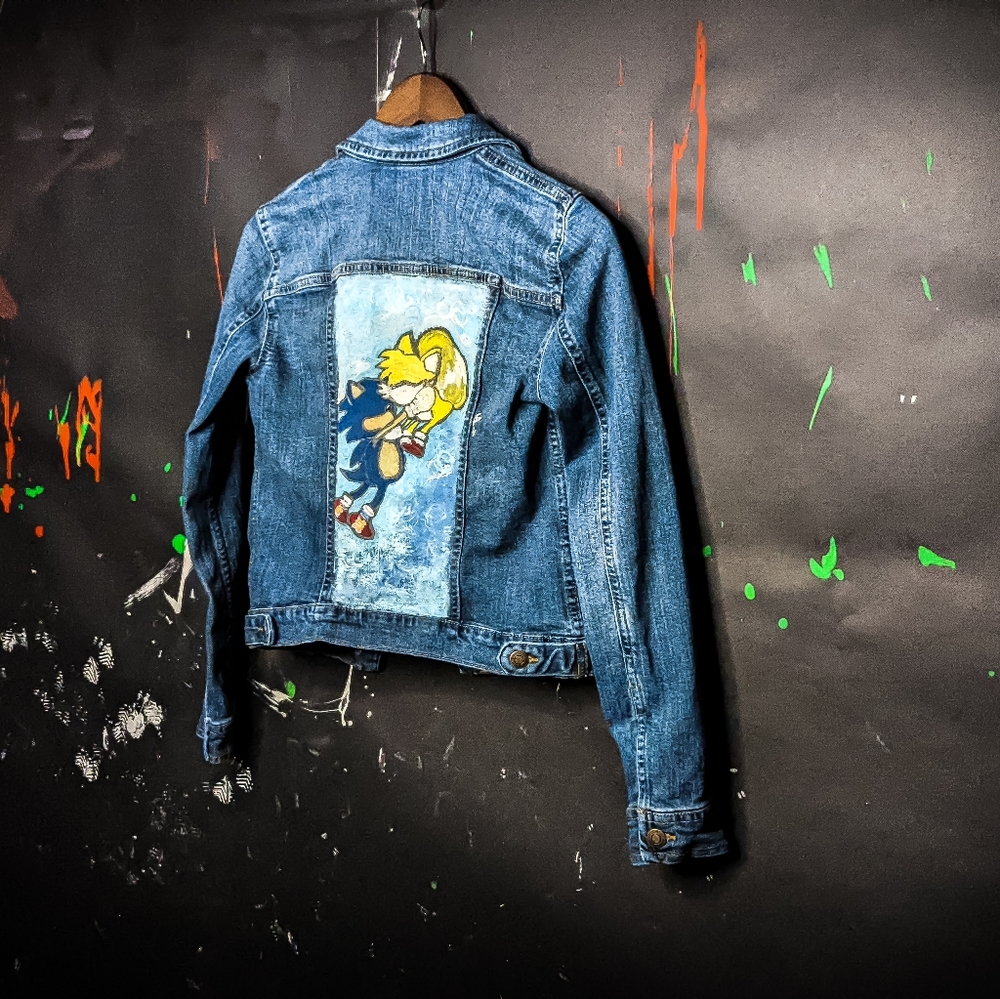 Unique Original Hand-painted Sonic the Hedgehog Tails jean jacket size XS